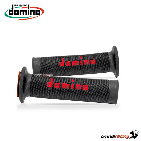 Coppia manopole Domino A010 in gomma nero/rosso per moto stradali/racing