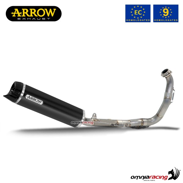 Impianto di scarico completo Arrow Thunder omologato in alluminio dark per Yamaha R125 2014>2016