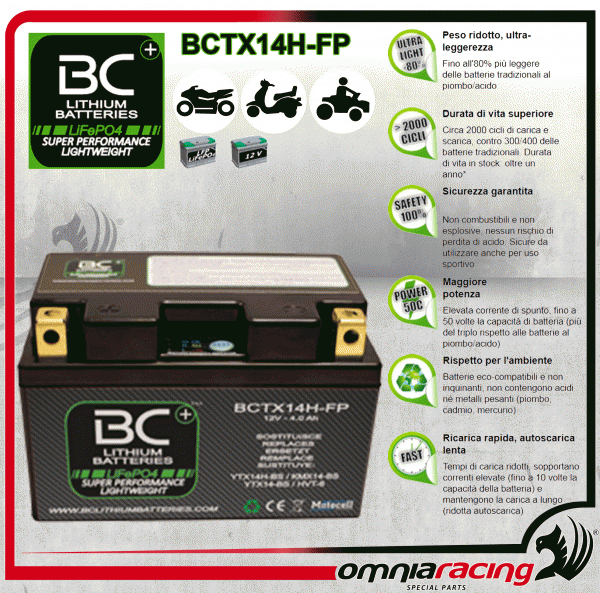 BC LifePO4 BCTX14H-FP Lithium Iron Phosphate 12V / 4Ah / 240 CA Motocycle Battery Aprilia