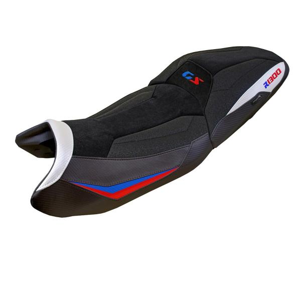 Saddle covering Ahus Velvet Ultragrip white-red-blue with logo BMW R1300GS 2023-2024