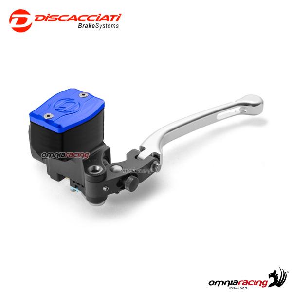 Radial clutch master cylinder Discacciati 16 mm with rectangular tank air hole silver lever blue cap