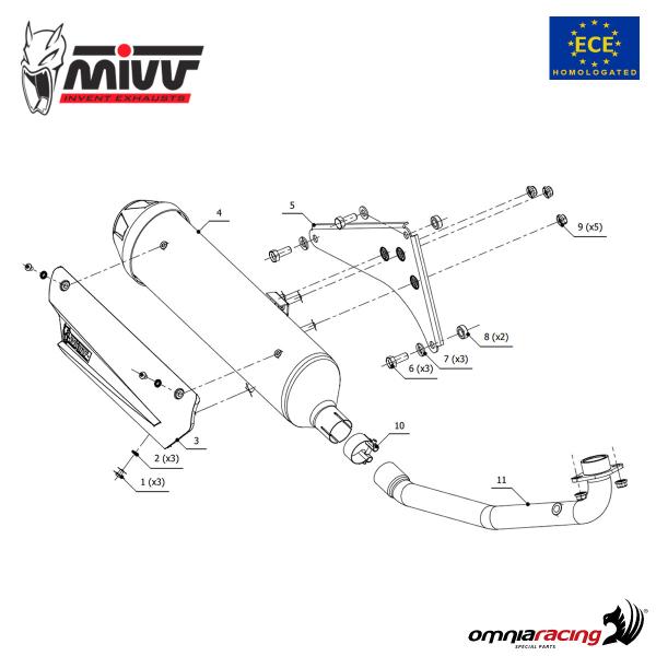 MIVV Urban full system exhaust in inox homologated for KYMCO XCITING 400  2013>2016