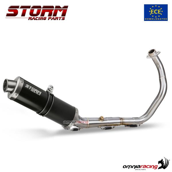 Impianto di scarico completo in acciaio nero Storm Oval omologato per Honda CBR125R 2011>2016