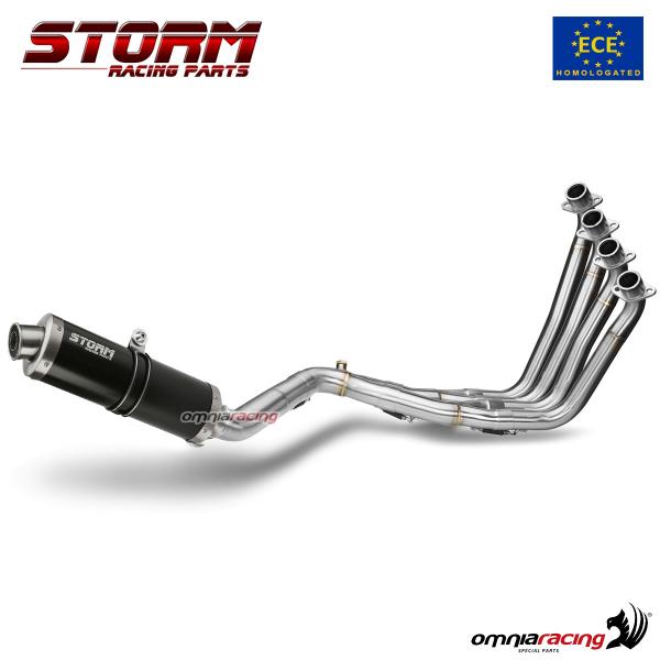 Impianto di scarico completo in acciaio nero Storm Oval omologato per Honda CB650F 2014>2018