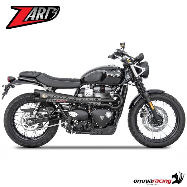 Zard full exhaust system black steel silencer black heat shield racing for Triumph scrambler 2019>