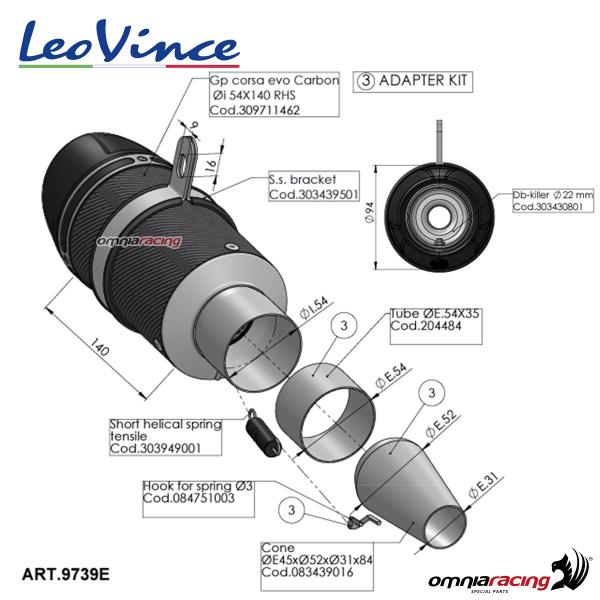 LeoVince universal exhaust 54 mm diameter GP Corsa Evo short carbon racing