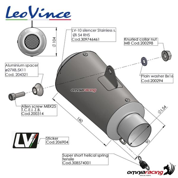 LEOVINCE 9746B 54mm Universal LV-10 Black Edition Slip-On Muffler