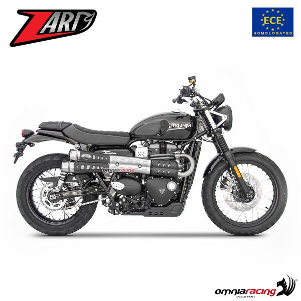 Zard pair of exhaust slipon steel silencer homologated with black heat shield Triumph Scrambler