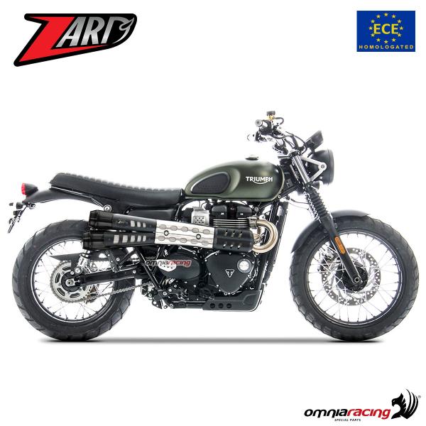 Coppia terminale scarico omologato Zard acciaio nero con paracalore per Triumph Street Scrambler 17>