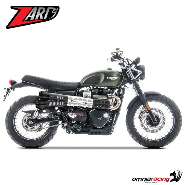 Coppia terminale di scarico Zard in acciaio nero racing non omologato Triumph Street Scrambler 17>