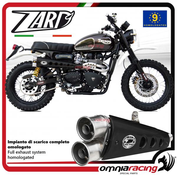 Zard full exhaust system higt steel silencer homologat black heatshield Triumph scrambler carburetor