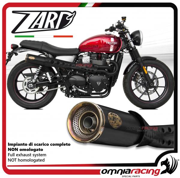 Zard impianto scarico completo alto in acciaio nero non omolog fondello oro Triumph Street Twin 16>