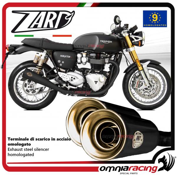 Zard pair of exhaust slipon steel black silencer homologated for Triumph Thruxton R 1200 2016>