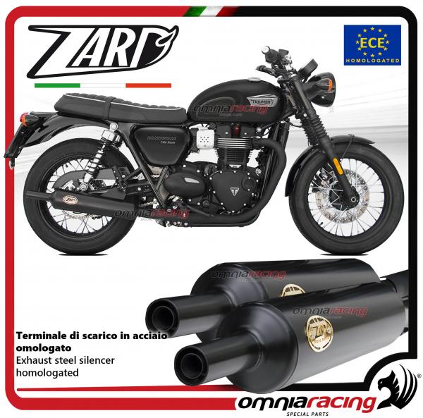 Zard coppia di terminali di scarico in acciaio nero omologato per Triumph Bonneville T100 2017>