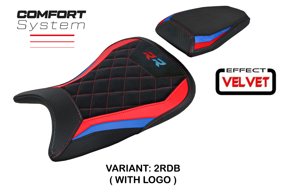 Saddle covering Aichen Velvet Comfort System red-blue with logo BMW S1000RR 2019-2023 Original