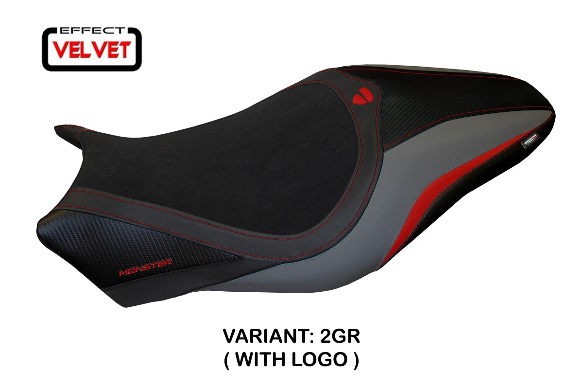 Rivestimento sella Alzira velvet Standard grigia con logo Ducati Monster 797 2017-2020