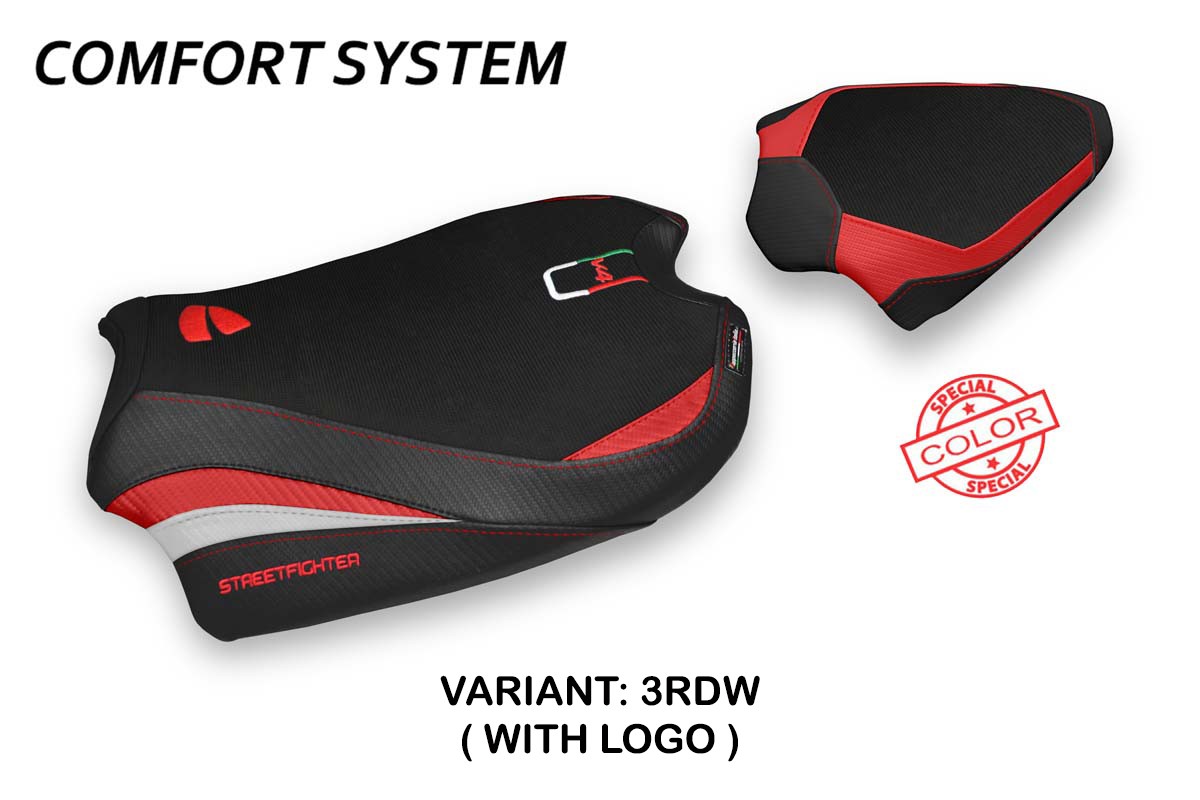 Rivestimento sella Albena Comfort System rossa-bianca con logo Ducati Streetfighter V4 2020-2023