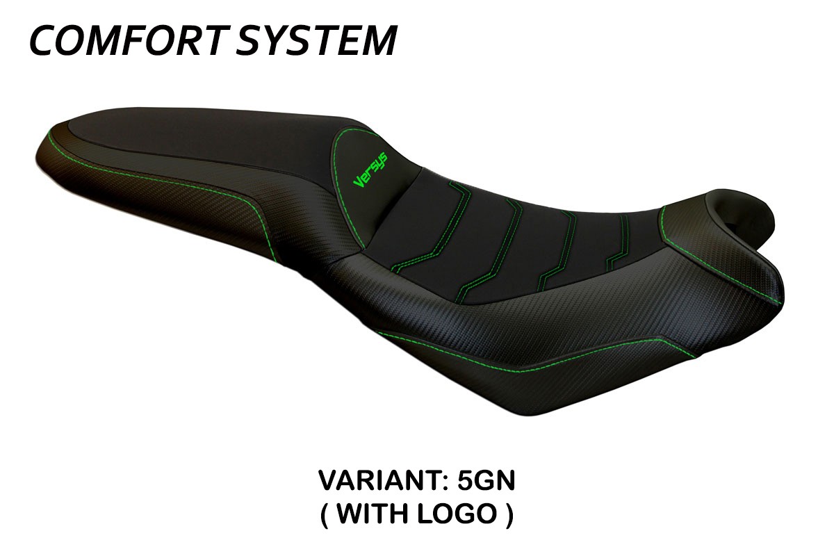 Saddle covering Elba Comfort System green with logo Kawasaki Versys 650 2007-2023