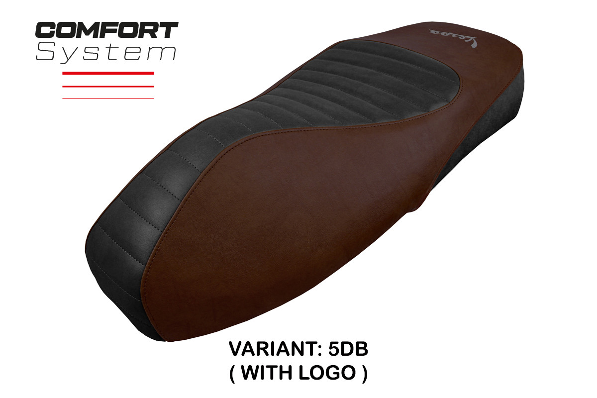 Saddle covering Alicudi Comfort dark brown with logo Vespa Vespa 125/150/300 GTS 2009-2023