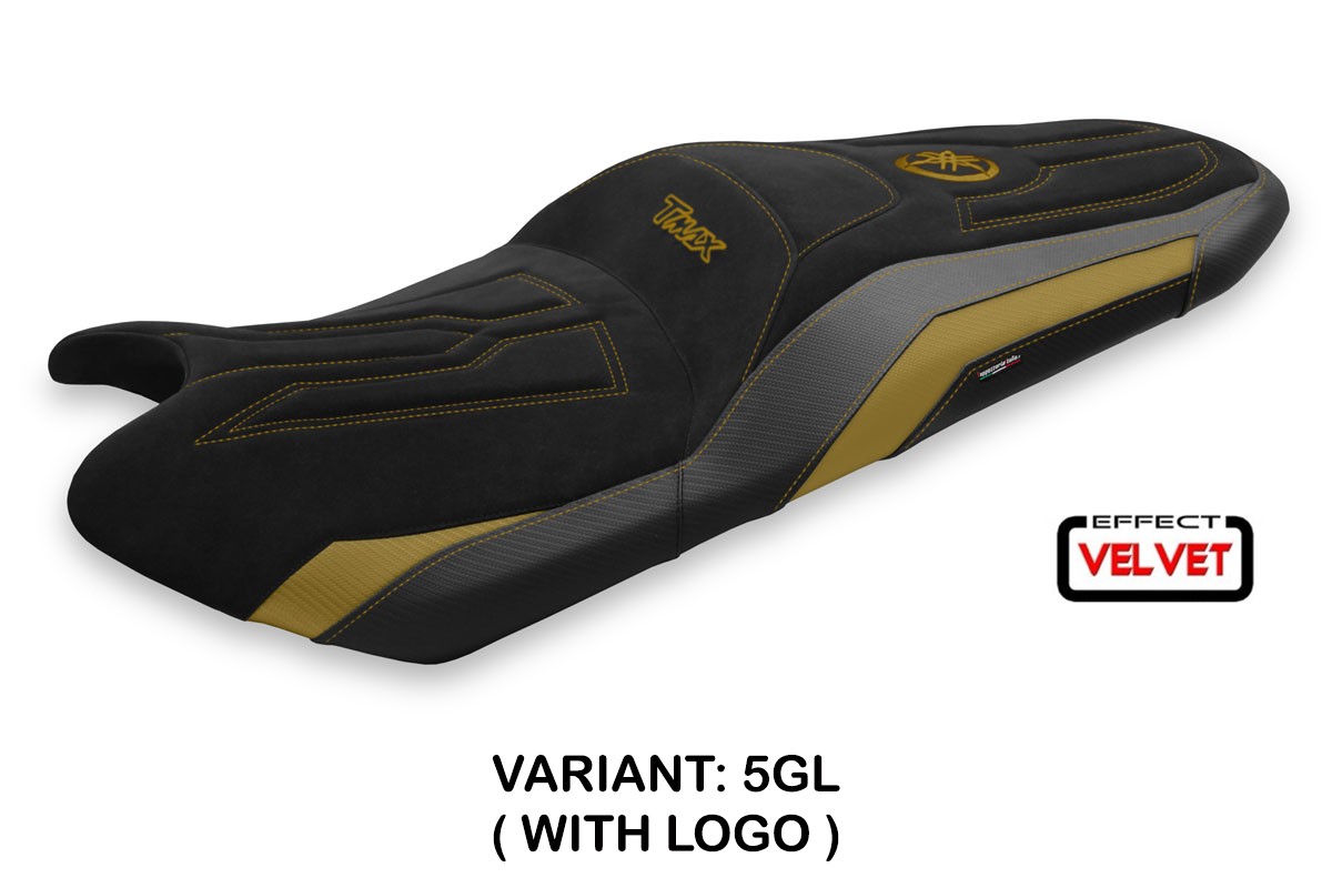 Saddle covering Scrutari2 velvet Standard gold with logo Yamaha Tmax 530/560 2017-2021