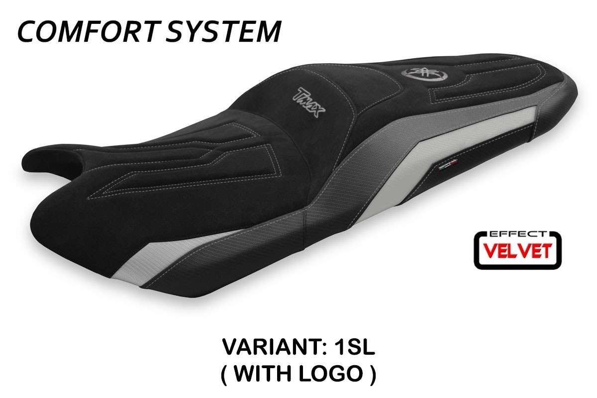 Saddle covering Scrutari2 velvet Comfort System silver with logo Yamaha Tmax 530/560 2017-2021