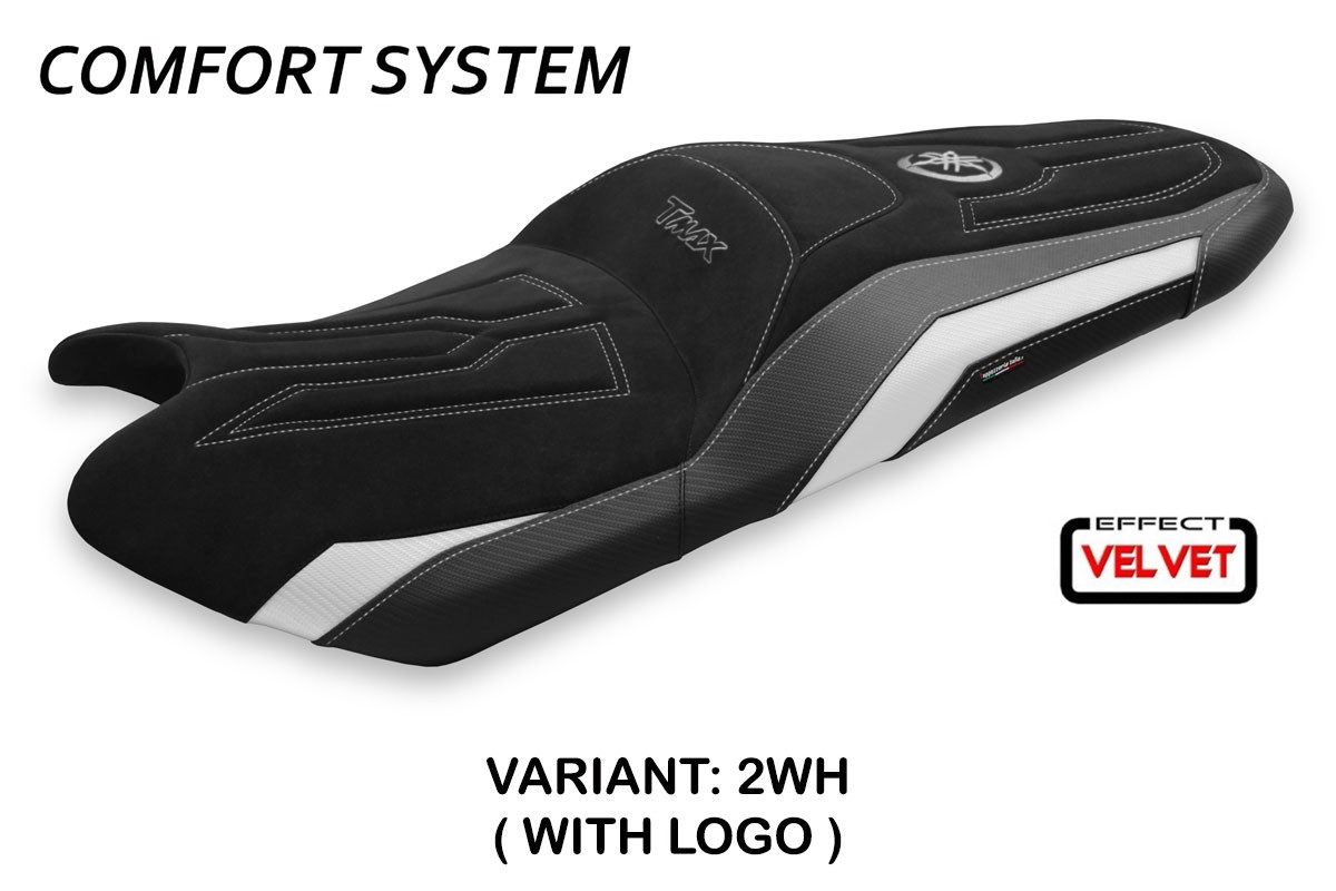 Saddle covering Scrutari2 velvet Comfort System white with logo Yamaha Tmax 530/560 2017-2021