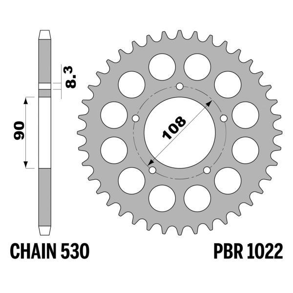 Corona PBR Z38 denti passo 530 in Acciaio Cagiva Ala Azzurra 350 1984-1988