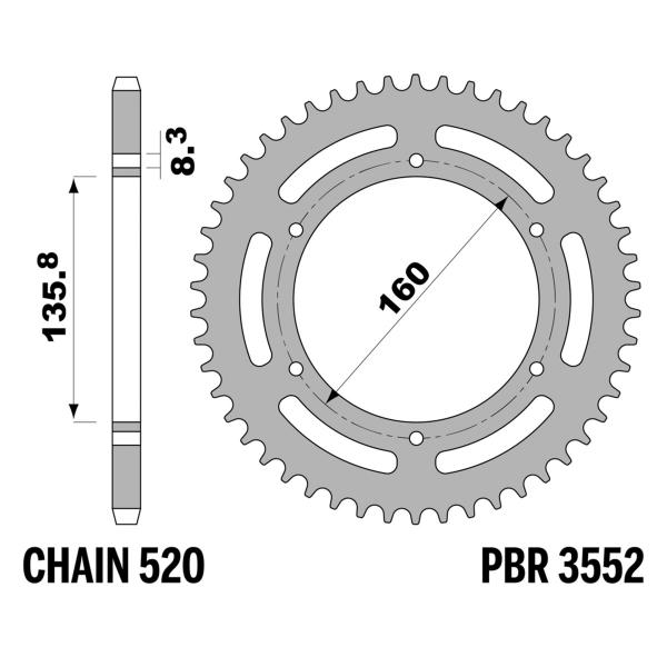 PBR Steel rear sprocket Z47 teeth 520 size Aprilia Tuareg 125 1983-1985