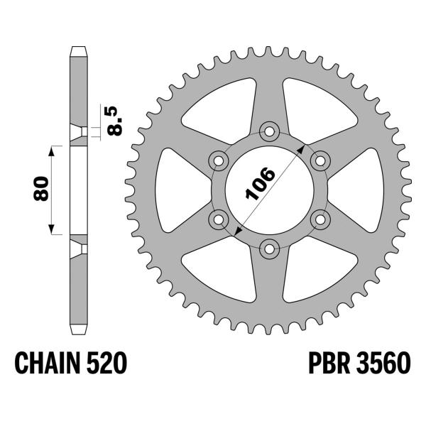 PBR Steel rear sprocket Z49 teeth 520 size Aprilia MX125SM 2004-2006