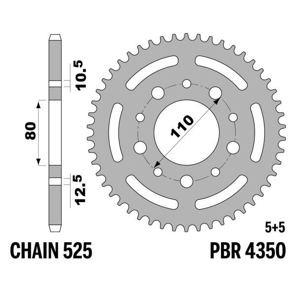 PBR Steel rear sprocket Z40 teeth 525 size Honda CB350SG 1986-1989