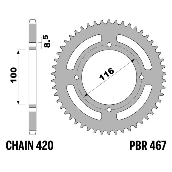 PBR Ergal rear sprocket Z49 teeth 420 size Kawasaki KX80 T1-7 Big Wheel 1991-1997