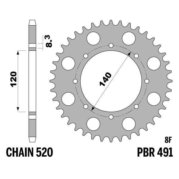 PBR Steel rear sprocket Z44 teeth 520 size Kawasaki BJ Estrella 250 1995-2000