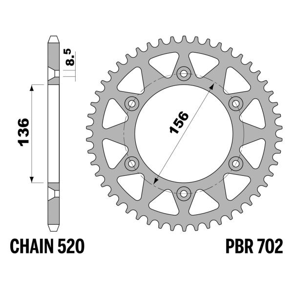 PBR Ergal rear sprocket Z50 teeth 520 size Sherco SE 25 R 250 2014-2023