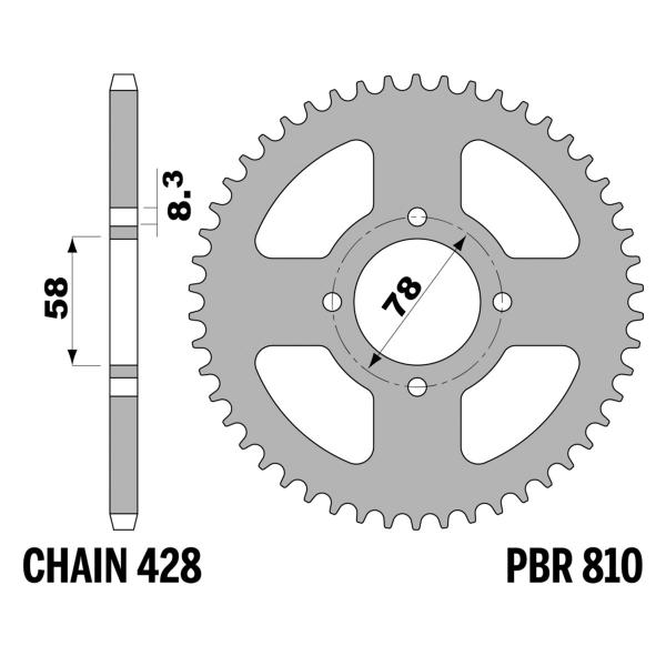 Corona PBR Z42 denti passo 428 in Ferro Suzuki RG Gamma 80 (Germany) (NC11A) 1985-1994