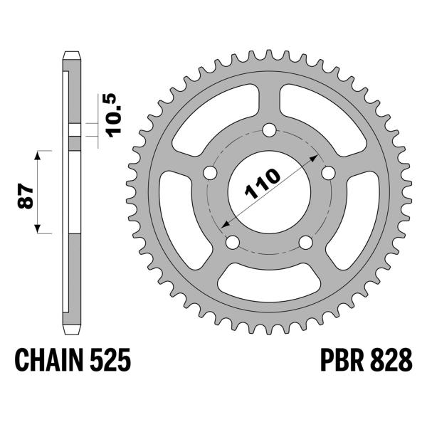 Corona PBR Z45 denti passo 525 in Acciaio Suzuki GSF400 Bandit 1993-1996