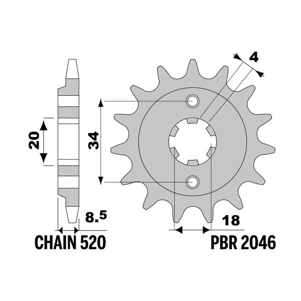 Pignone PBR Z14 denti passo 520 Derbi DXR250 2005-2006