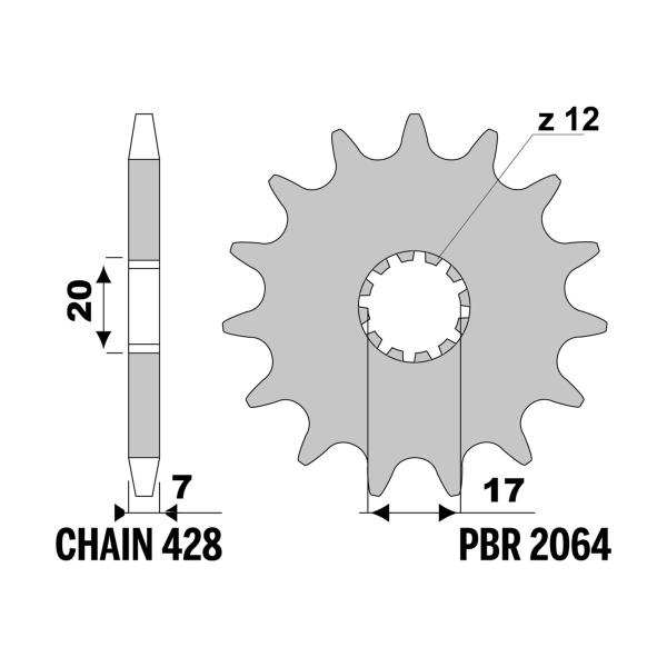 PBR front sprocket Z12 teeth 428 size Aprilia RS50 Extrema 1999-2001