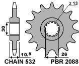 Front sprocket PBR size 532, 17 teeth for Yamaha XJR1200 1995>1999