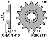 Front sprocket PBR size 415 code 2111 11 teeth for Malaguti GRIZZLY 50 12 2001>2007