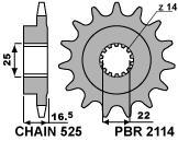 Front sprocket PBR size 525, 15 teeth for Ducati 1198SP 2011
