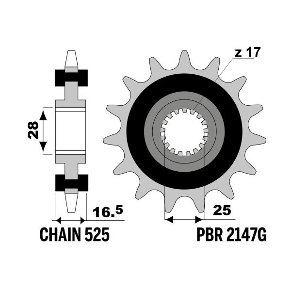 PBR front sprocket Z16 teeth with rubber 525 size KTM Super Duke 1290GT 2016-2023