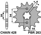 Front sprocket PBR size 428, 14 teeth for HM CRM125 F 2008>2010