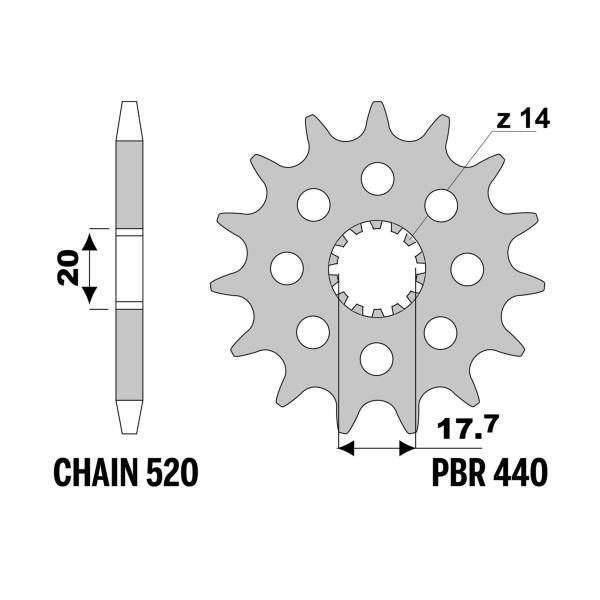 Pignone PBR Z13 denti passo 520 Yamaha XVS125 Drag Star 2000-2005