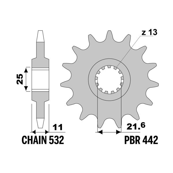 Pignone PBR Z16 denti passo 532 Yamaha FZR750 OW-01 1989-1992