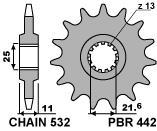 Front sprocket PBR size 532, 16 teeth for Yamaha FZR750 OW-01 1989>1992