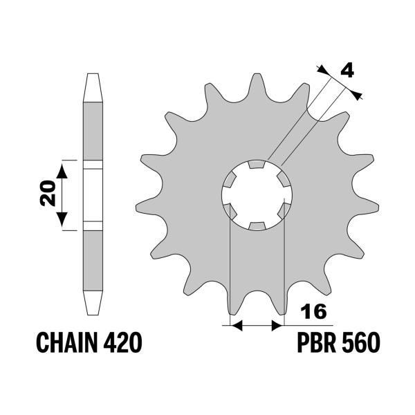 PBR front sprocket Z14 teeth 420 size Kawasaki KX60 1983-2003