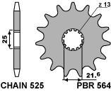 Front sprocket PBR size 525, 15 teeth for Hyosung GT650 COMET 2004>2010