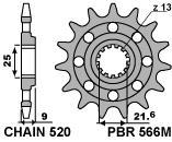 Front sprocket PBR size 520, 16 teeth for Kawasaki ZX9R SP (Modifica 520) 1994>2001