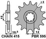Front sprocket PBR size 415, 13 teeth for Malaguti MDX50 GOLD 1986