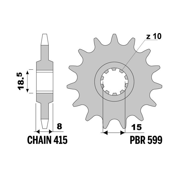 PBR front sprocket Z13 teeth 415 size Aprilia AF-1 Replica 50 1992-1993